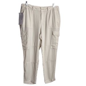 NEW NWT DAILY RITUAL ivory Cream Lyocell cropped lightweight cargo pants size 16